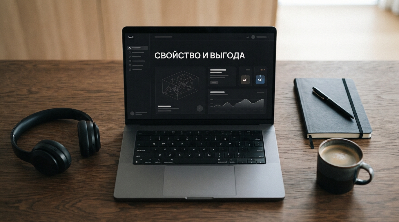 Ноутбук с разбором свойств и выгод продукта