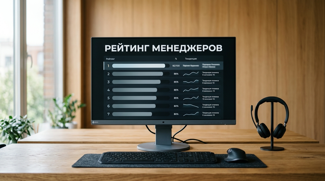 Монитор с рейтингом менеджеров и дашбордом мотивации