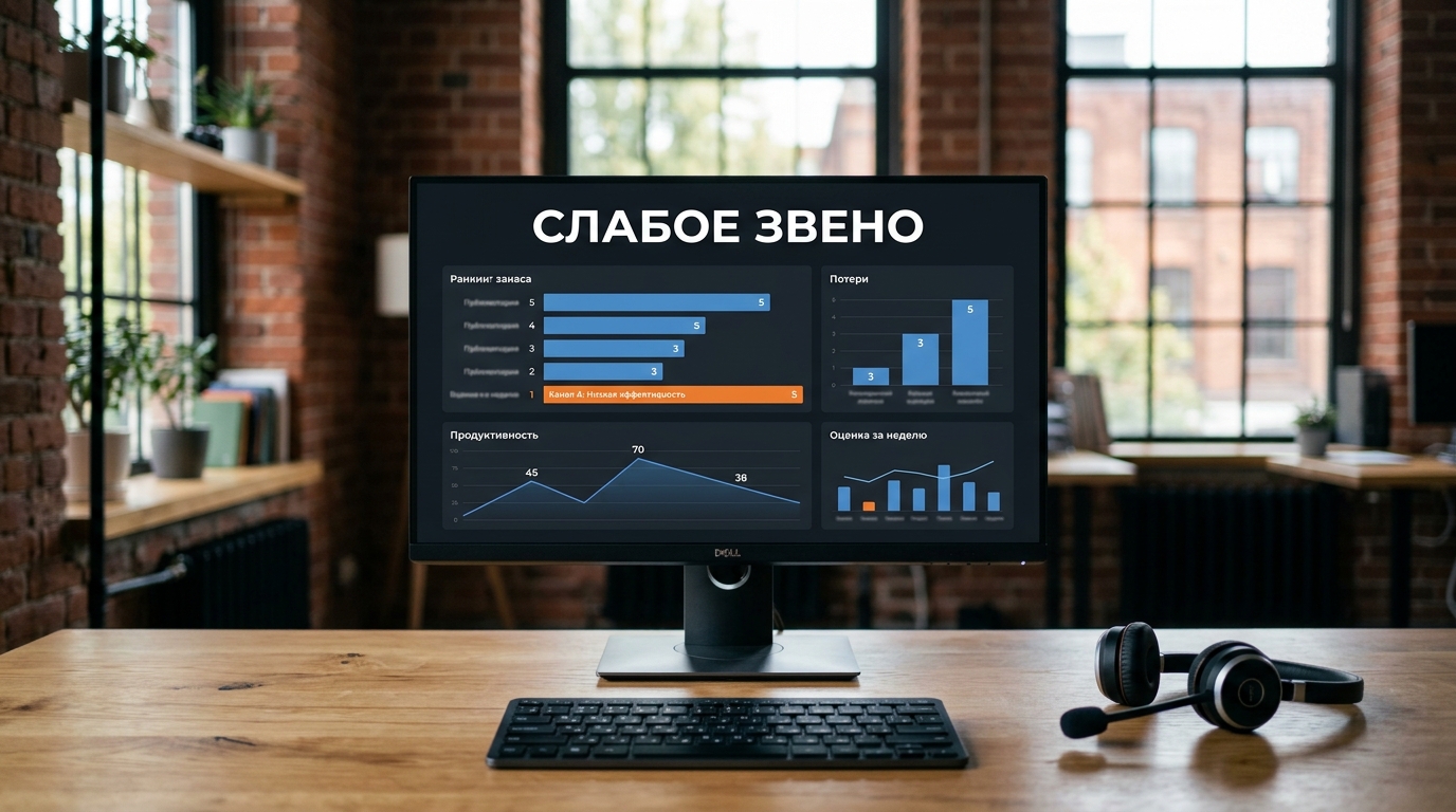 Монитор с рейтингом менеджеров и подсветкой слабого звена по звонкам
