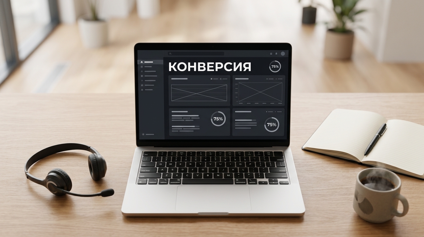 Ноутбук с графиком конверсии звонков в сделки