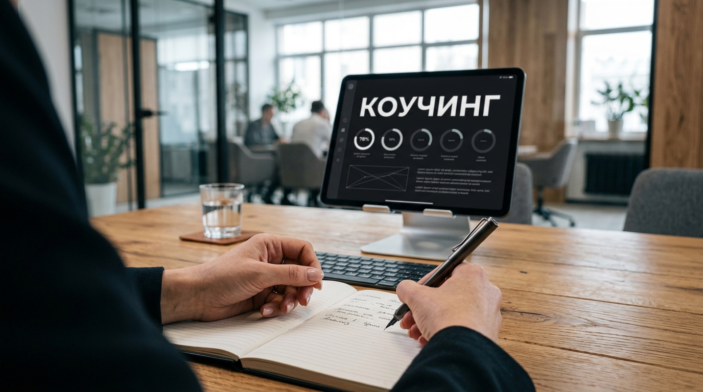 Планшет с принципами коучинга в отделе продаж