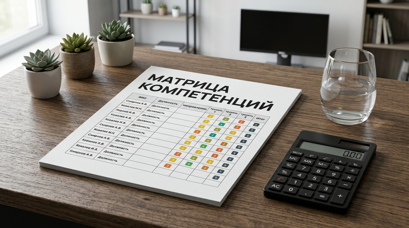 Печатный отчёт с матрицей компетенций менеджера по продажам