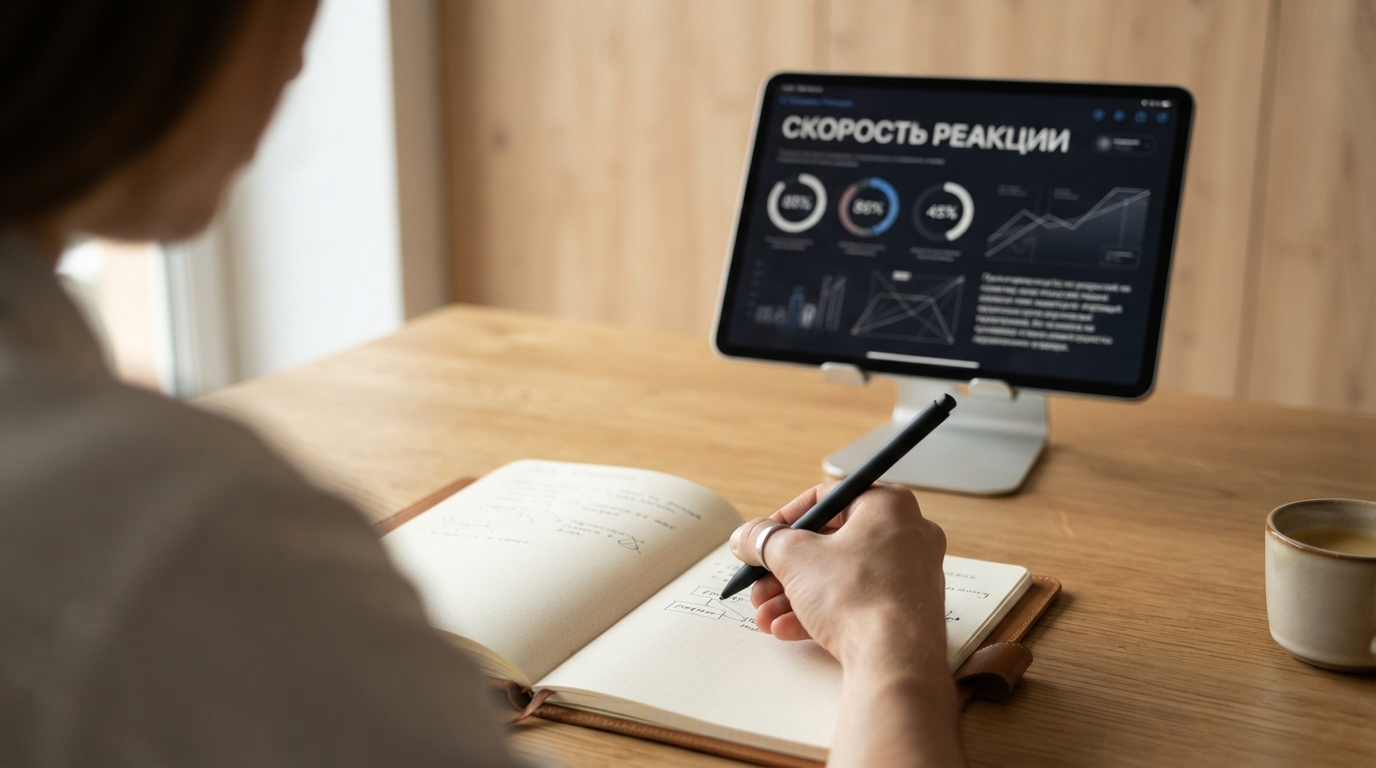 Планшет с показателями скорости реакции на лид
