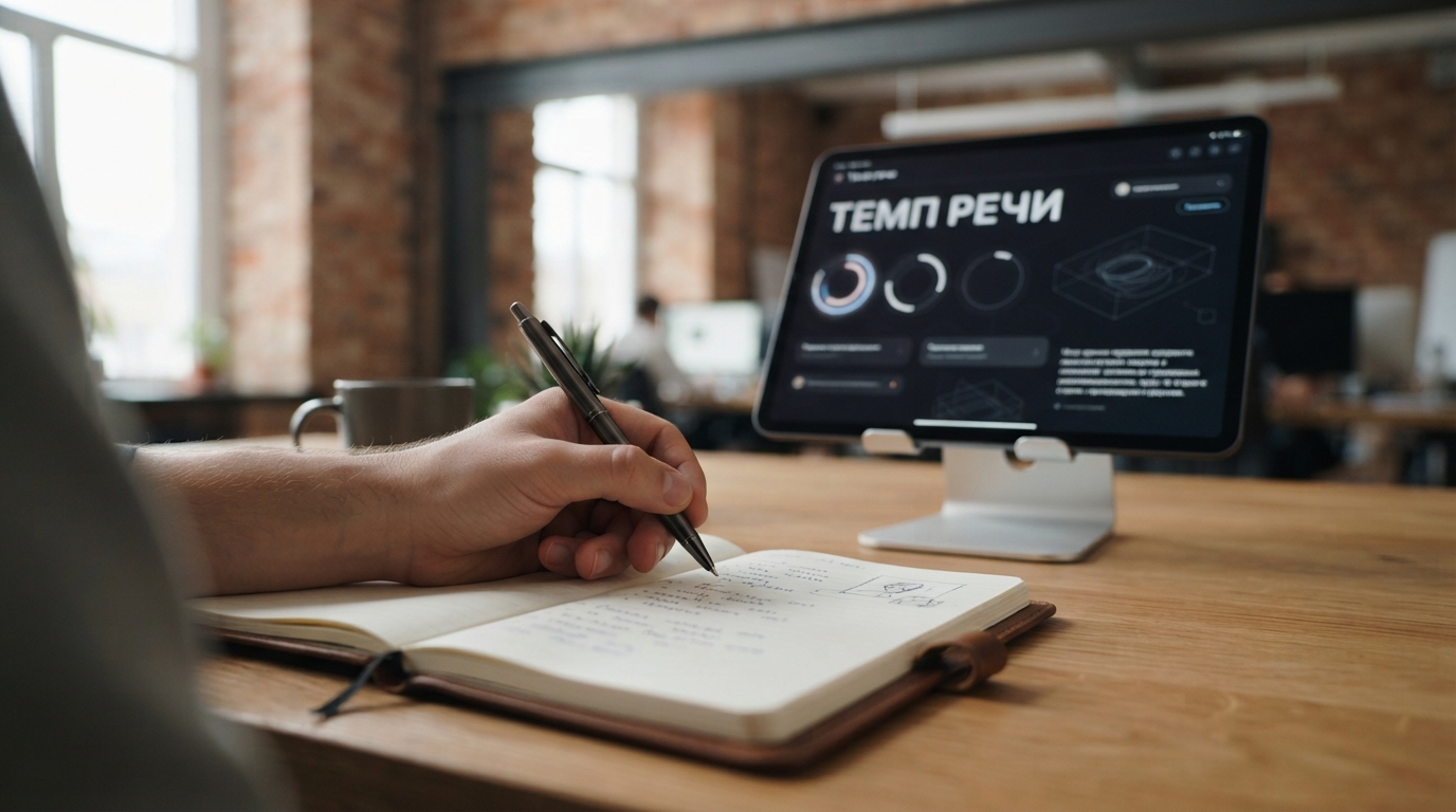 Планшет с показателями темпа речи в телефонном разговоре